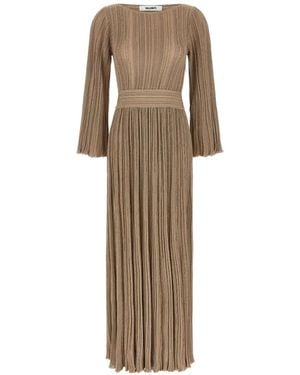 Antonino Valenti Lilas Pleated-Design Bell-Sleeve Maxi Dress - Natural