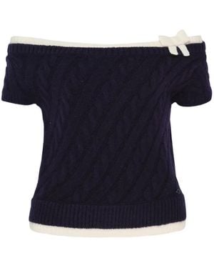 ShuShu/Tong Bow-Detail Cable-Knit Sweater - Blue