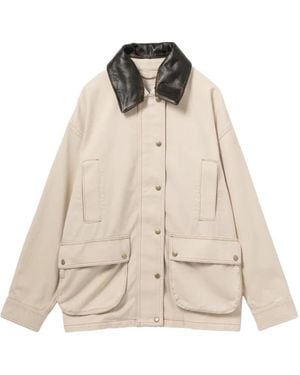 Halfboy Leather Collar Barn Jacket - Natural