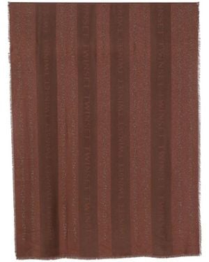 Twinset Logo-Print Striped Scarf - Brown