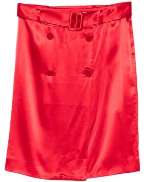Ferragamo Belted Button-Front Midi Skirt - Red