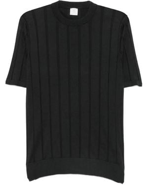 Eleventy Vertical-Stripe Short-Sleeve Jumper - Black