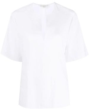 Vince Split-Neck Short-Sleeved Blouse - White