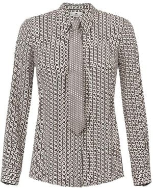 Elisabetta Franchi Geometric-Print Tie-Neck Blouse - Grey