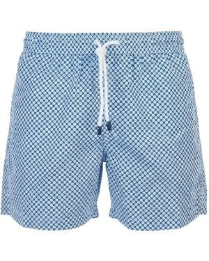 Fedeli Geometric-Print Swim Shorts - Blue