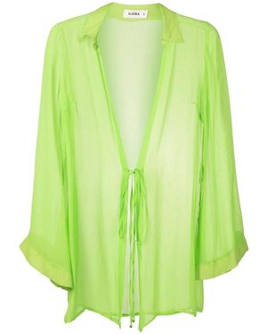 Amir Slama Tie-Front Silk Beach Cover-Up - Green
