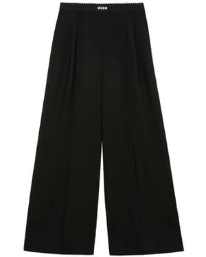 MSGM Logo-Waistband Pleated-Design Trousers - Black