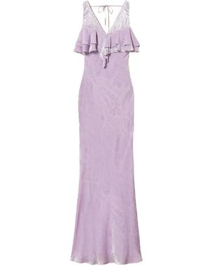 Twinset Ruffled Velvet Maxi Dress - Purple
