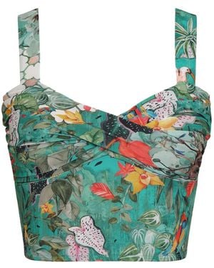 Amir Slama Gerafftes Top Mit Blumenprint - Blau