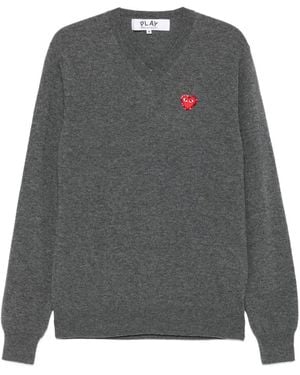 COMME DES GARÇONS PLAY Heart-Emblem V-Neck Sweater - Gray