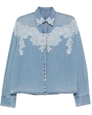 Ermanno Scervino Camicia Denim Con Ricamo - Blu