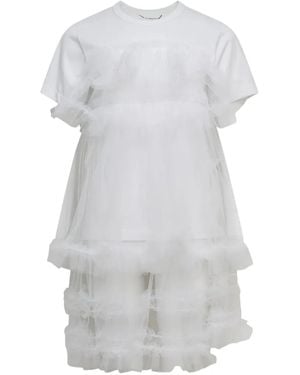 Comme des Garçons Tulle-Overlay Ruffled T-Shirt - White