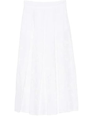 Eleventy Floral-Embroidery Midi Skirt - White