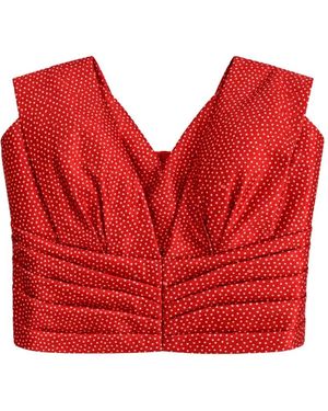 Elisabetta Franchi Gazar Polka-Dot Lace-Up Top - Red