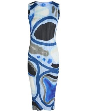 Pleats Please Issey Miyake Roll Abstract-Print Midi Dress - Blue