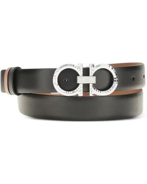 Ferragamo Reversible And Adjustable Belt With Hammered Gancini - Black