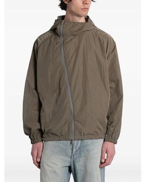 Attachment Asymmetric-Zip Hooded Jacket - Brown