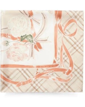 Burberry Seidenschal Mit Rose Check - Natur