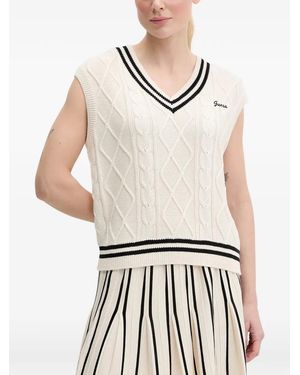 Guess Striped V-Neck Vest - White