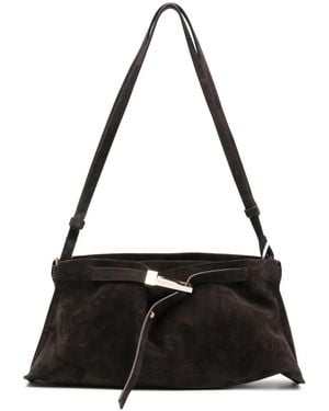 Benedetta Bruzziches Lauren Buckle-Fastening Suede Shoulder Bag - Black