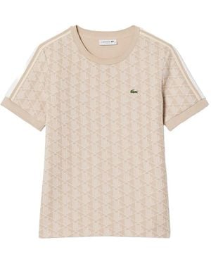 Lacoste Geometric Print Striped T-Shirt - Natural