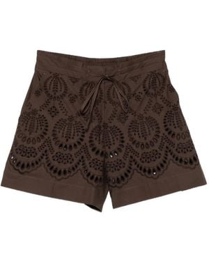 P.A.R.O.S.H. Broderie-Anglaise Drawstring Shorts - Brown