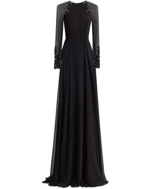 Gemy Maalouf Beaded-Sleeve Back-Cape Dress - Black