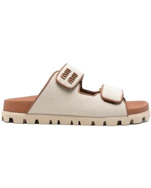 Miu Miu Logo Ruches Sandals in White | Lyst