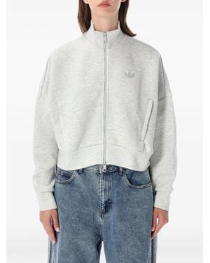 adidas Spacer Logo-Embroidered Striped-Sleeve Sweater - White