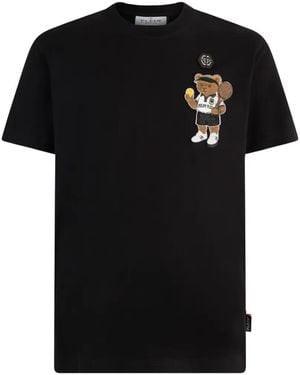 Philipp Plein Round Neck T-Shirt Teddy Tennis Patch - Black