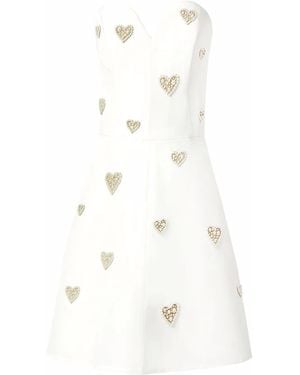 Carolina Herrera Pearl-Embellished Strapless Silk Dress - White