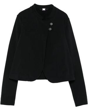 High Arise Asymmetric-Fastening Collarless Jacket - Black