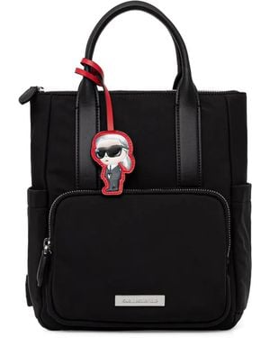KARL LAGERFELD Logo-Plaque Ikonik Charm Backpack - Black