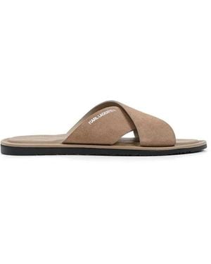 KARL LAGERFELD Criss-Cross Suede Slides - Brown