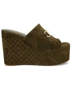 Gucci Horsebit Gg Canvas Sandals - Brown