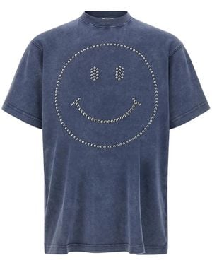 Moschino Stud-Embellished Smiley T-Shirt - Blue