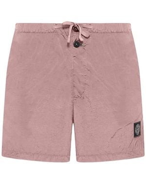 Stone Island Drawstring-Fastening Logo-Patch Swim Shorts - Pink