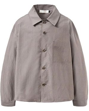 Amomento Striped Patch-Pocket Shirt - Grey