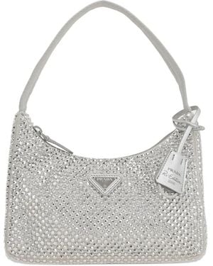 Prada Crystal-Embellished Tote Bag - Grey