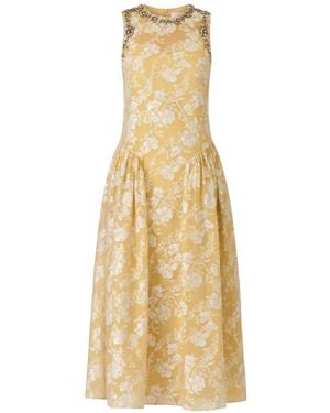 Cinq À Sept Florence Floral-Jacquard Crystal-Embellished Midi Dress - Metallic