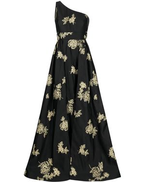 Marchesa Abito Da Sera Con Ricamo A Fiori - Nero