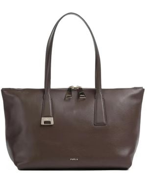 Furla Grained Leather Tote Bag - Brown