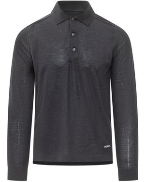 Premiata Wool And Silk Long-Sleeve Polo Shirt - Blue