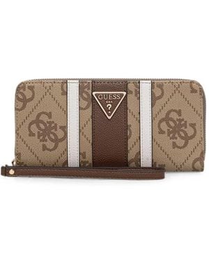 Guess Laurel Logo-Print Striped Wallet - Brown