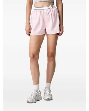 Sporty & Rich Striped Logo-Waistband Shorts - Pink