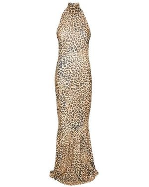 Norma Kamali Halterneck Fishtail Gown Maxi Dress - Natural