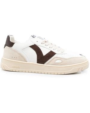 Victoria Panelled Leather Trainers - Natural