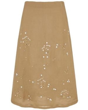Lorena Antoniazzi Embroidered Elasticated-Waist Midi Skirt - Natural