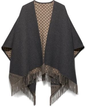 Prada Reversible Fringed Poncho - Black