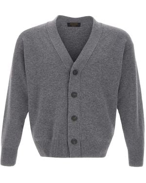 Gran Sasso Ribbed-Trim V-Neck Cardigan - Gray